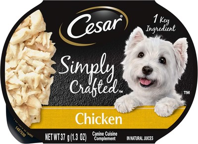 CESAR SIMPLY CRAFTED Adult Wet Dog Food Meal Topper, Chicken, (10) 1.3 oz. Tubs