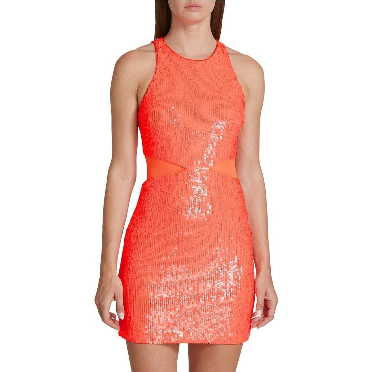Alice + Olivia Cara Sleeveless coral Sequin Minidress Size 12 | eBay