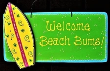 WELCOME BEACH BUMS Sign Tropical Deck Pool Tiki Bar Hot Tub Backyard Wall Plaque