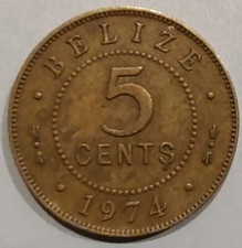 Moneda de coleccionista de 5 centavos de níquel-latón de Belice muy bien tonificada, KM#34, ¡AUNC!