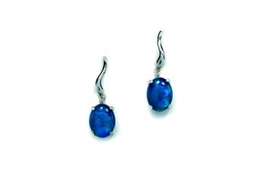 Authentic Blue Green Australian Triplet Opal Earrings White Gold Plated Sterling Silver