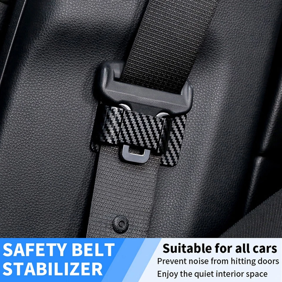 2Pcs Carbon Fibre Car Seat Belt Holder Stabilizer Limiter Clip Accessories — 第 2/4 张图片