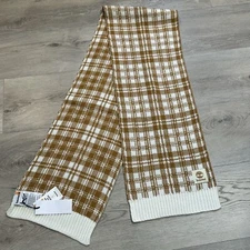 NWT Timberland Brown White Plaid Knit Scarf OS WInter Warm Fashion Womens Wear