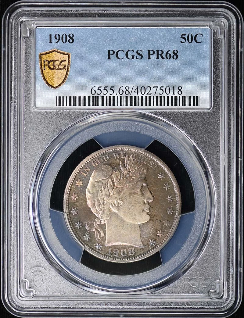 1908 50C Barber Half Dollar PCGS PR68