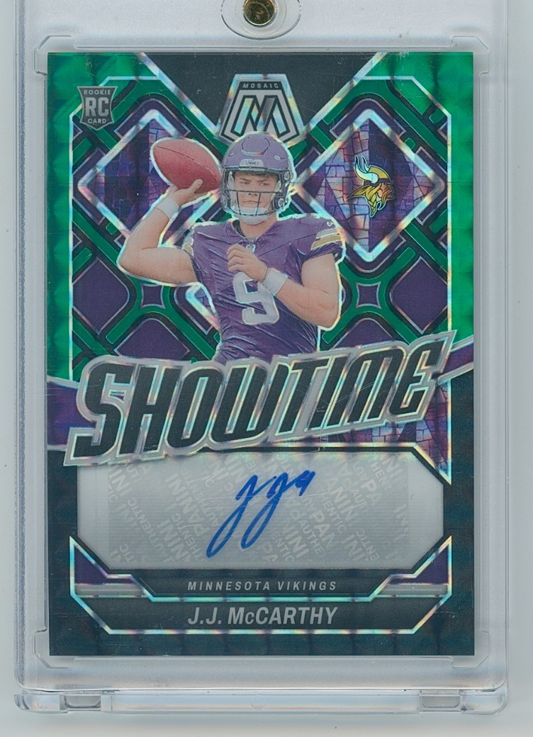 2024 Mosaic J.J. McCarthy Rookie Showtime Green & Black Fusion Prizm Auto 15/25