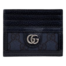 Gucci Ophidia GG Canvas Leather Navy Card Case Wallet New