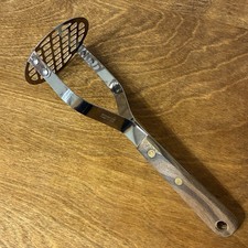 Robinson Potato Masher Stainless Steel Wood Handle 9" USA Vintage Utensil