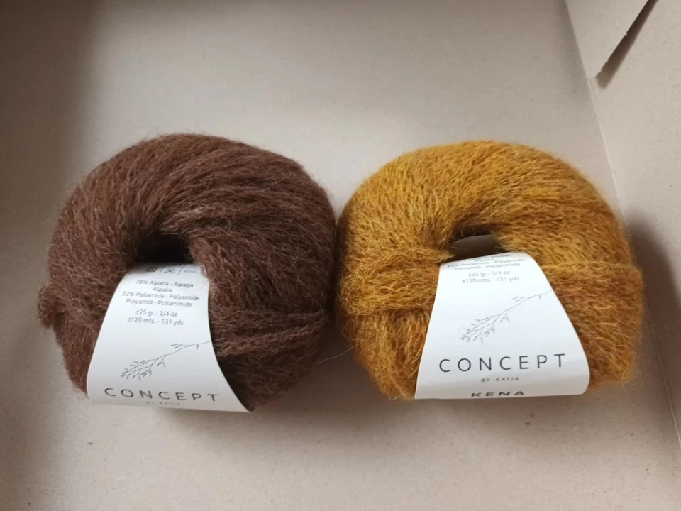 2x Kena Katia Concept 1x braun. fb 74  1x curry gelb fb79 ALPAKA wolle 25GR 120M