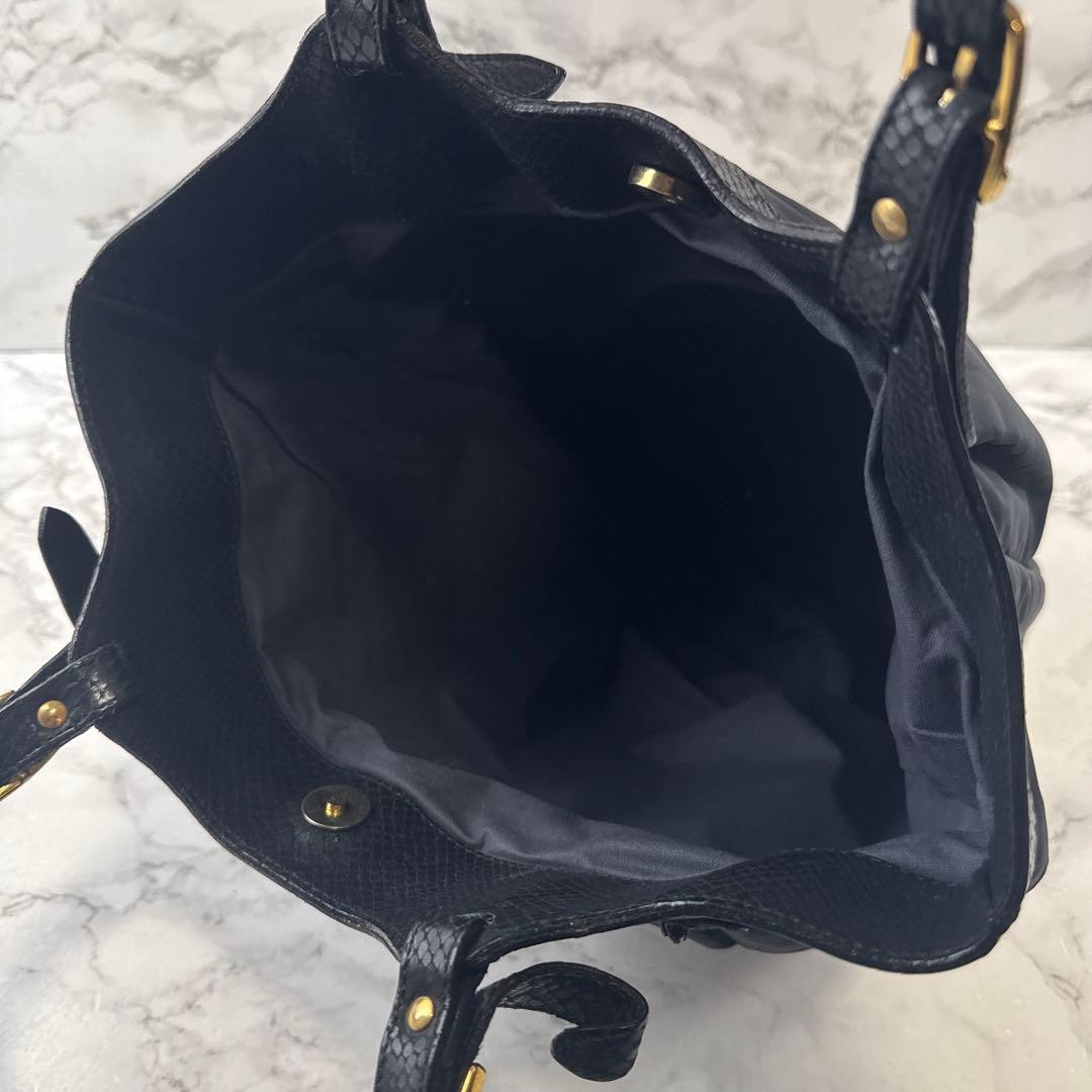 BALLY Nylon Python Embossed Leather Tote Bag Blac… - image 10