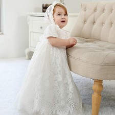 Baby Girls White Flower Wedding Dress Baptism Dress Christening Gown Dress