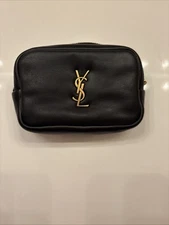 SAINT LAURENT YSL Compact Coin Pouch, Smooth Black Leather