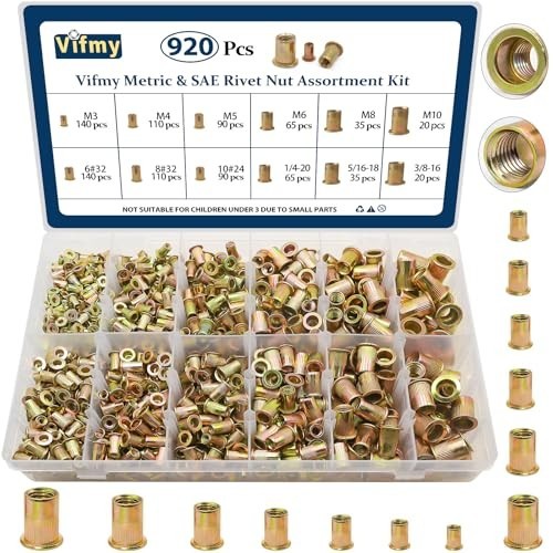 920 Pcs Rivet Nut Assortment Kit, Zinc Plated, SAE & Metric Fasteners