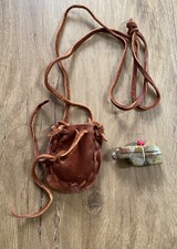 Carved Bear - Native American Hand Carved Bear & Leather Pouch