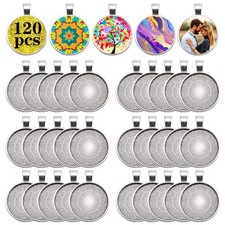 120Pcs Pendant Trays, Alloy Tray Charms Bulk, Round Pendant Blank, Bezel Tray...