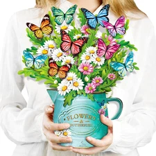 Pop up Flower Cards, Paper Flowers Bouquet 12’‘ Daisies and Butterflies 3D Popup