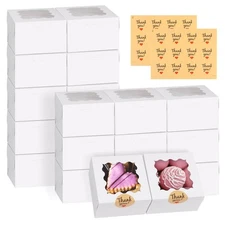 24pcs White Cookie Boxes, 4x4x2.5 Inches Bakery Boxes with Window, for Mini C...