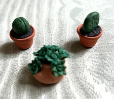 3 Dollhouse Miniature Plants - Cactus and Succulents