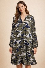 Banana Republic Camo Dress XL Long Sleeve 42” NWT Drop Waist