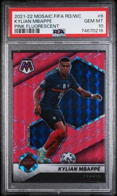 2021 Panini Mosaic Road to World Cup Kylian Mbappe Fluorescent Pink 9/10 PSA 10