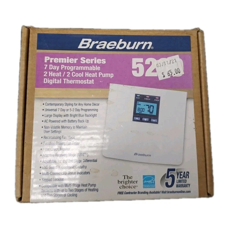 РАСПРОДАЖА! Braeburn 5200 универсальный программируемый цифровой термостат тепла/охлаждения 7-5-2 - Изображение 2 из 4