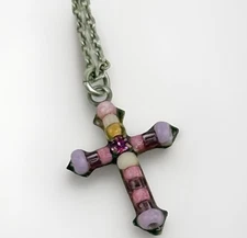 Vintage AYALA BAR Silver Plate CROSS PENDANT NECKLACE Mosaic Artisan Israel