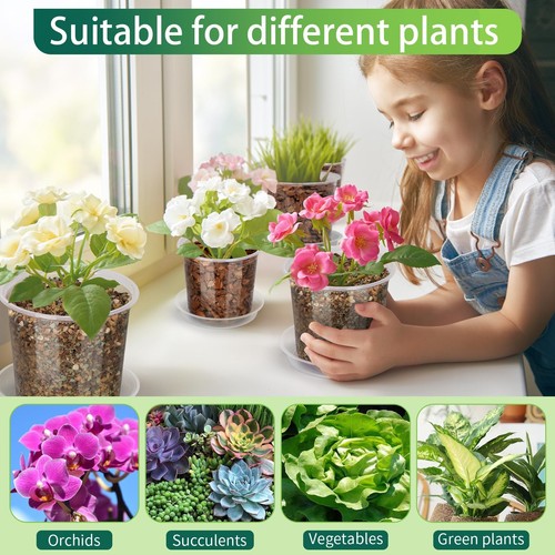 24 Pack 7/6/5 Inch Clear Nursery Pots with Drainage and Saucers, Clear Plasti... - Picture 7 of 7