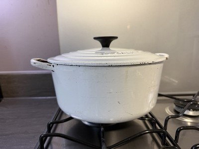 LE CREUSET KASSEROLLE RUND GUSSEISEN WEISS EMAILLE DECKEL TOPF # Nr 24