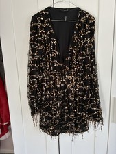 PLT Mini Black Sequin Long sleeve Dress Size1 12 gold tassel fringe party cruise