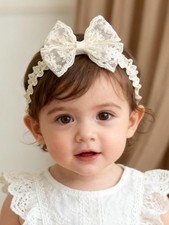 Handmade Baby Girl Headbands in Beige Baby Bows and Floral Lace Headband Bows...