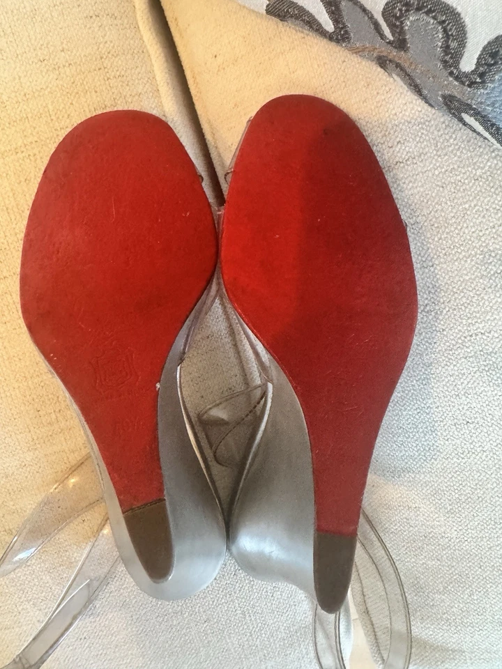 Christian Louboutin women shoes Clear PVC Silver Wedge Sz 40.5 9 Designer - Image 2 of 4
