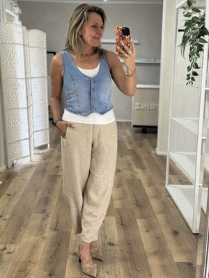 3D Denim Jeans Ärmellose Weste Mittelblau Washed-Out versch. Größen (N1)