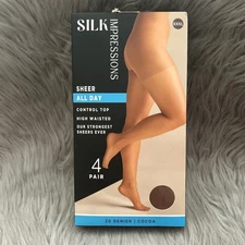 Silk Impressions Sheer Control Top Tights Women's Size XXXL Cocoa High Waisted