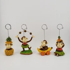 Set Of 4 Monkeys Place Card Holders Photos Notes Tropical Fruits Juggling Luau 