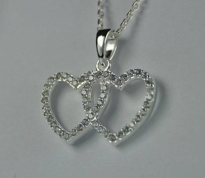 1.5Ct Round Lab Created Diamond Double Heart Shape Pendant 14K White Gold Plated
