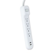 4-Outlet 2USB Surge Protector White 2.5Ft Power Cord
