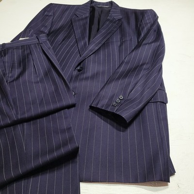 Coppley Bocelli 2111 Navy Blue Pinstripe Wool Two Button Two Piece Suit 44W38 R