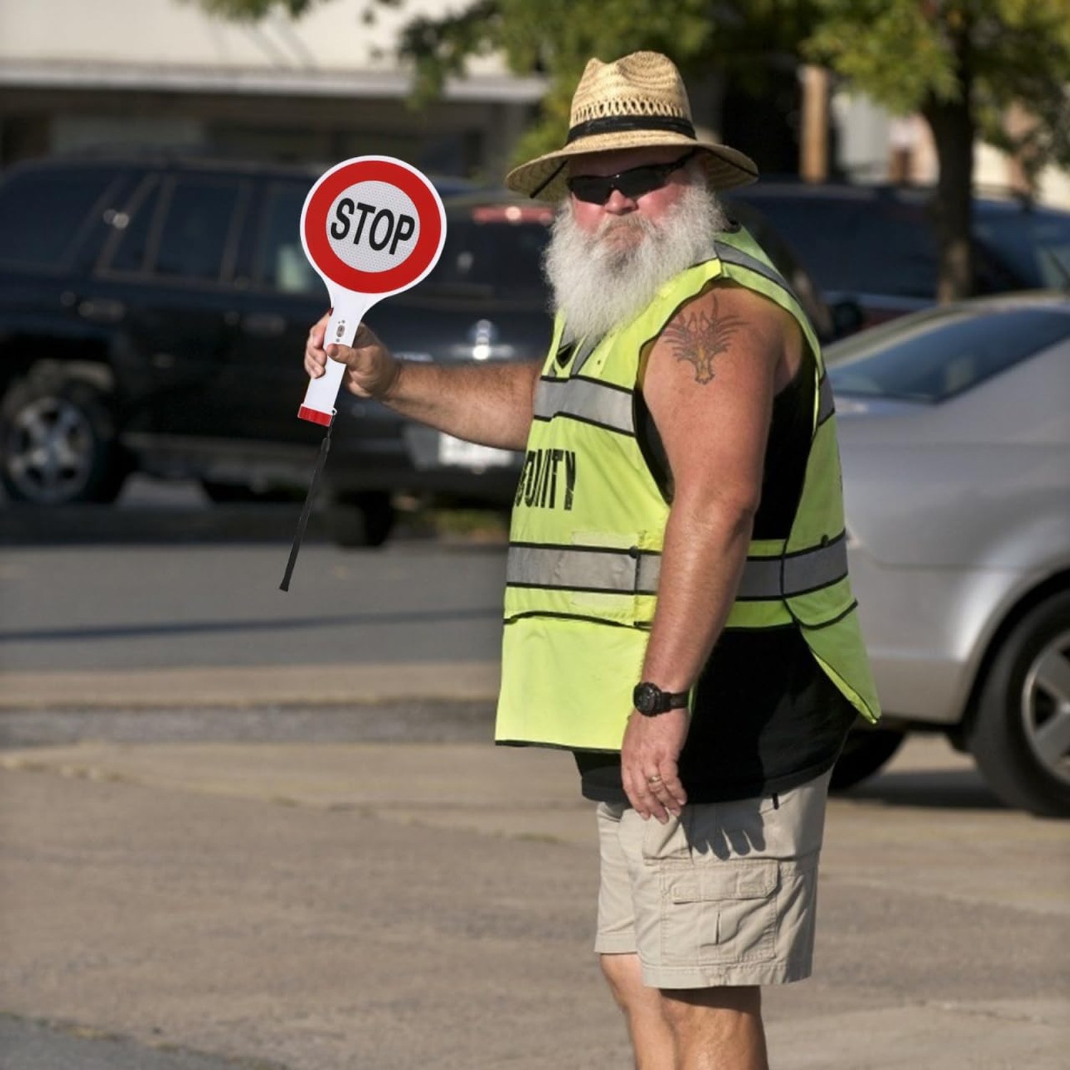 iplusmile Rechargeable Led Stop Sign Board with Wrist Strap, Lightweight Traf...