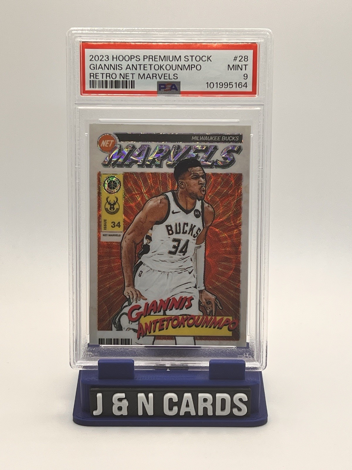 2023-24 Hoops Premium Stock Retro Net Marvels 🔥GIANNIS ANTETOKOUNMPO🔥PSA 9