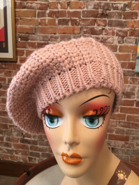 Steve Madden Blush Pink Rib Knit Pom Pom Beret Winter Hat New