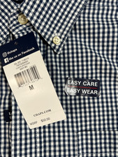 NEW CHAPS Easy Care Shirt Mens M Navy White Gingham Preppy Classic Button Down