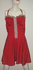 Vtg 1940s Seaplay One Piece Swimsuit Red Bloomers Pinup Rockabilly Bathing Suit