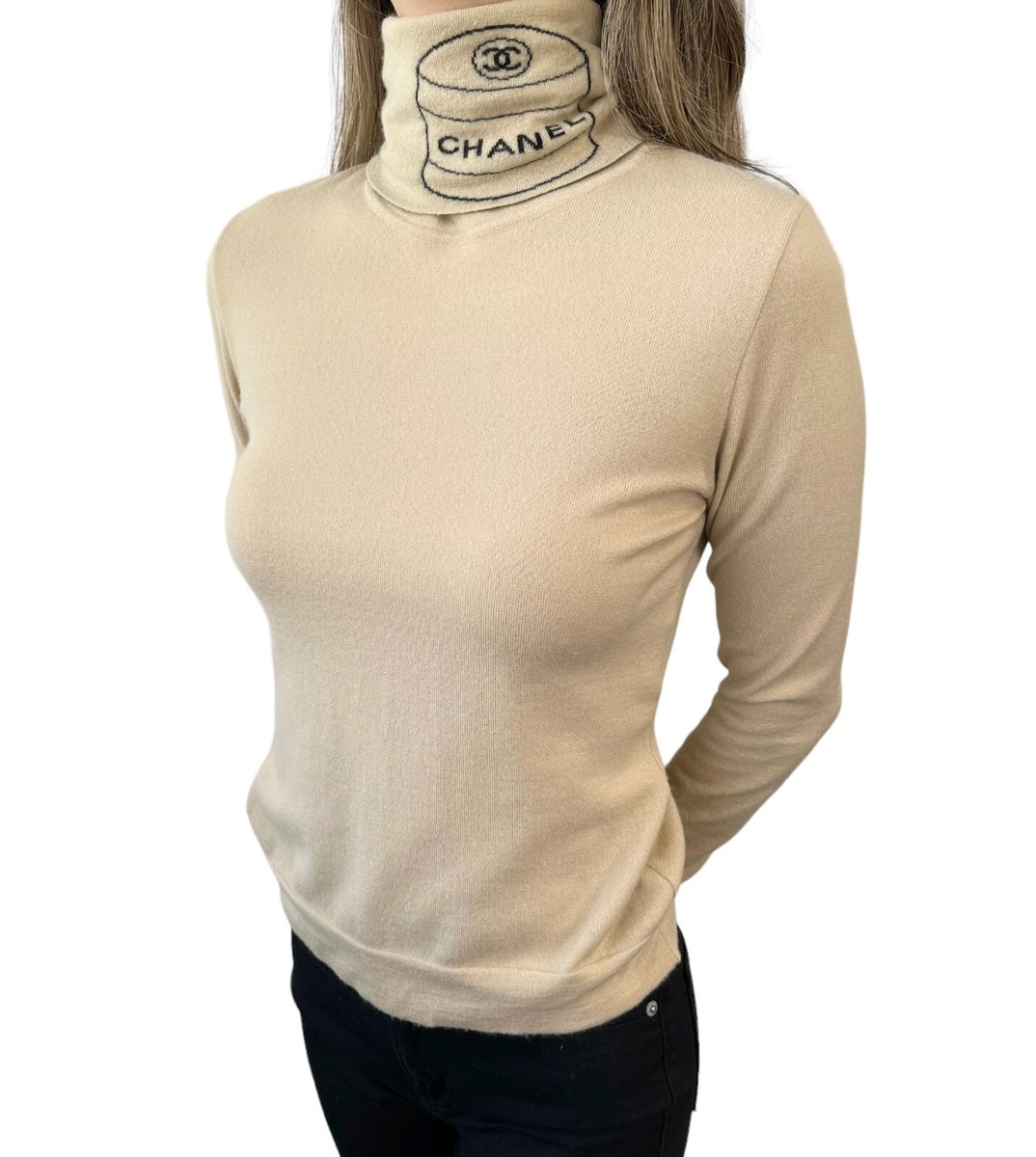 CHANEL Vintage 04A CC Logo Turtleneck Sweater #38 Long Sleeve Top