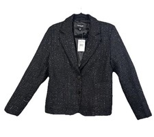 NWT Steve Madden Women Tweed Blazer Jacket Black Shiny Career Business Casual S