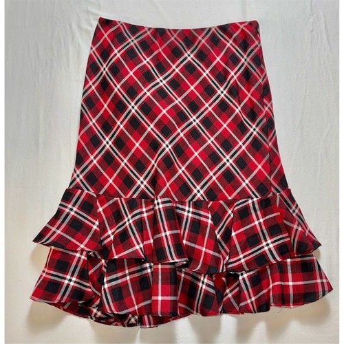 Ralph Lauren Mujer Rojo Cuadros Línea A Midi Vintage Falda M Academia Oficina Sirena - Imagen 9 de 9