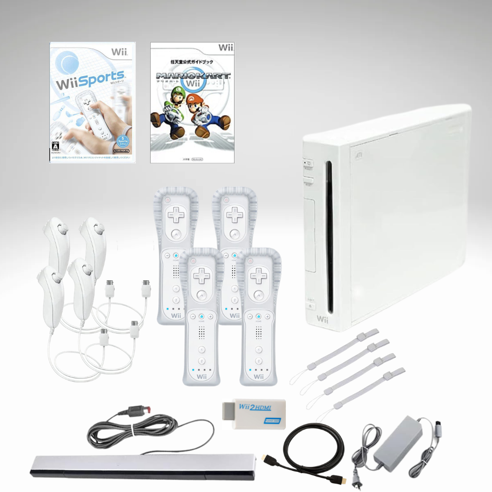 Wii Console Set HDMI Plays US Games Wii Sports Mario Bros & Kart 1