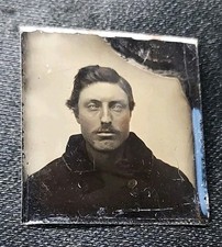 1860s Mini Tintype Photo Possible Civil War Soldier Wearing Overcoat 