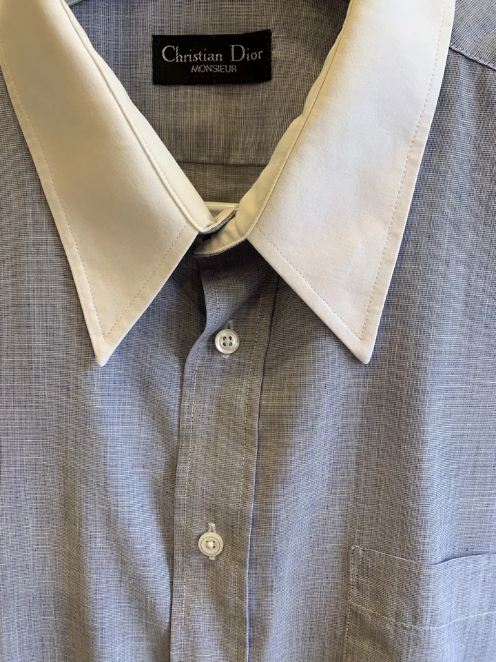 Camisa social Christian Dior Monsieur 17 32/33 -XL - colarinho branco feita nos EUA Vinta#C6 - Imagem 2 de 4