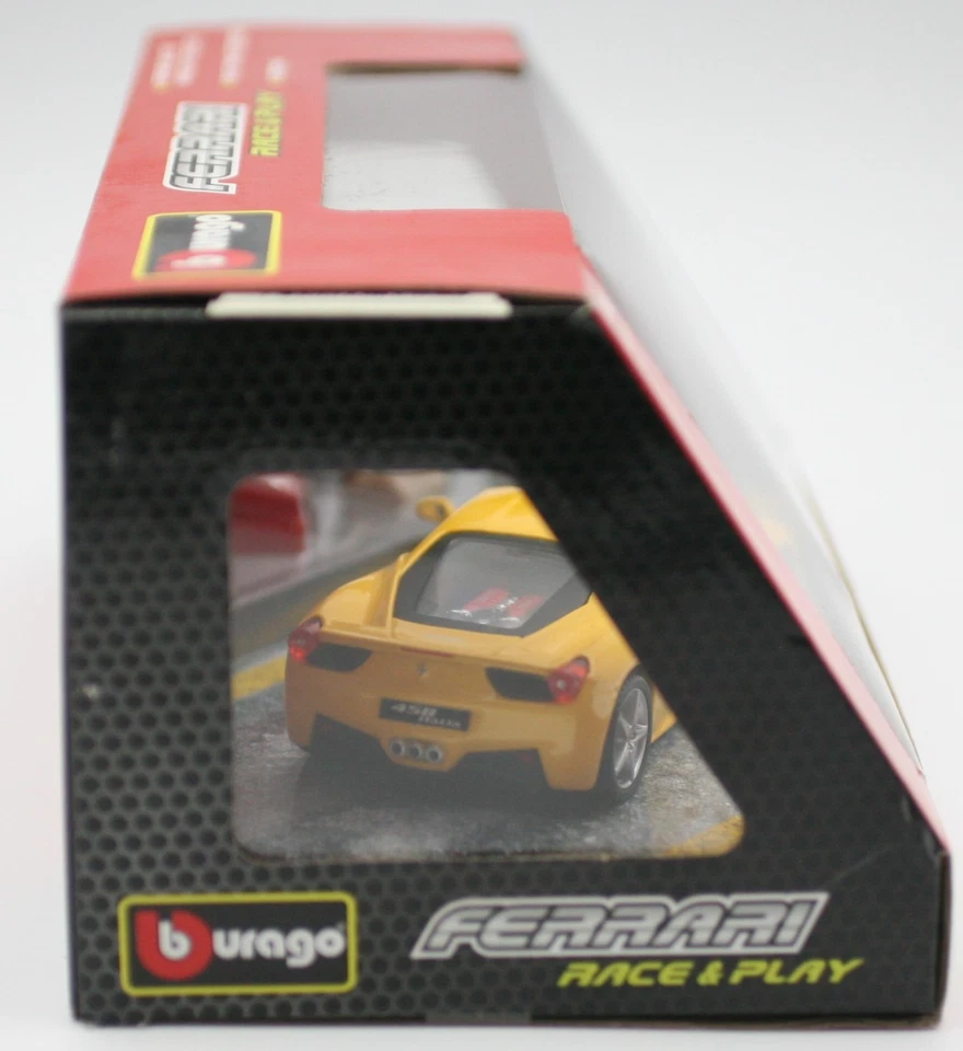 Bburago Race & Play Ferrari 458 Italia Gialla 1:32 Scala Die-Cast Model Auto - Immagine 3 di 4