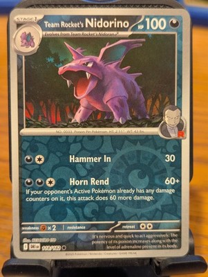Pokemon TCG Destined Rivals Team Rocket's Nidorino Reverse Holo 118/182