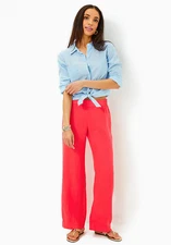 NWT LILLY PULITZER SIZE MEDIUM DERI LINEN PALAZZO PANT *MIZNER RED*